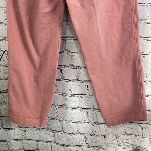 Loft Cropped PaperBag High -Rise Cotton Twill Pants‎ Tie Waist Pink 4P - Picture 7 of 12